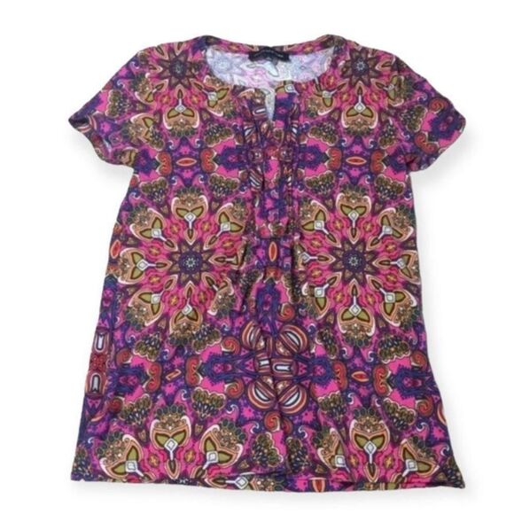 Jones New York Women’s Multicolor Geometric Print Short Sleeve Top Size S - Picture 1 of 3